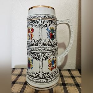 9" Vintage Ceramic Apex Stein Made in Japan Coats of Arms Shields with Handle